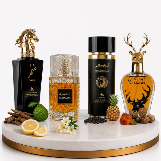 Комплект от 4 арабски мъжки парфюма 100ML - Tahir + Al Hamra + Apollo Mane + Al Maliki