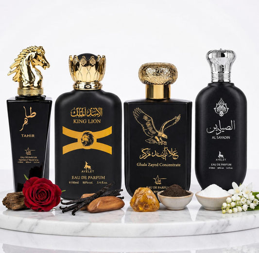 Комплект от 4 арабски мъжки парфюма 100ML - Tahir + King Lion + Ghala Zayed + Al Sayadin