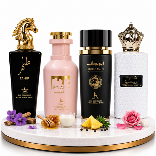 Комплект от 4 арабски парфюма (2х Мъжки + 2х Дамски) 100ML  - Tahir + Eclat + Apollo Mane Black + Oud Romancia
