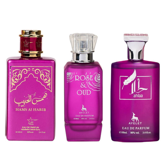 Комплект от 3 дамски ориенталски парфюма - Hams Al Habib + Rose&amp;Oud + Ahlaa 