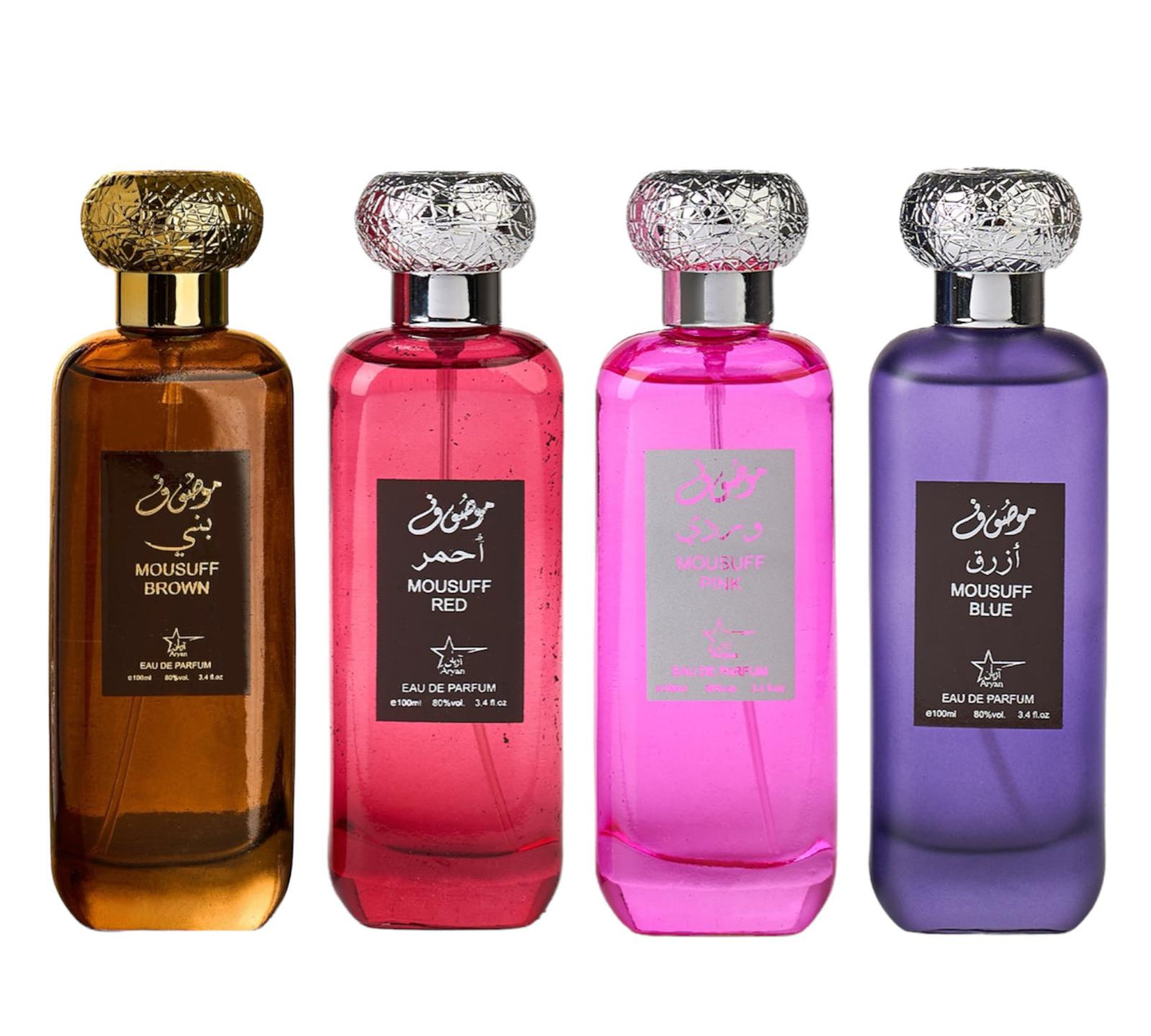 Комплект от 4 ориенталски парфюма (2 дамски + 2 мъжки) - Mousuff Brown + Mousuff Red + Mousuff Pink + Mousuff Blue