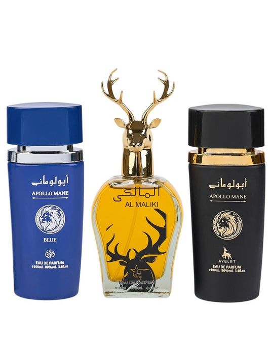 Комплект от 3 мъжки ориенталски парфюма - Apollo Blue + Maliki + Apollo Black 